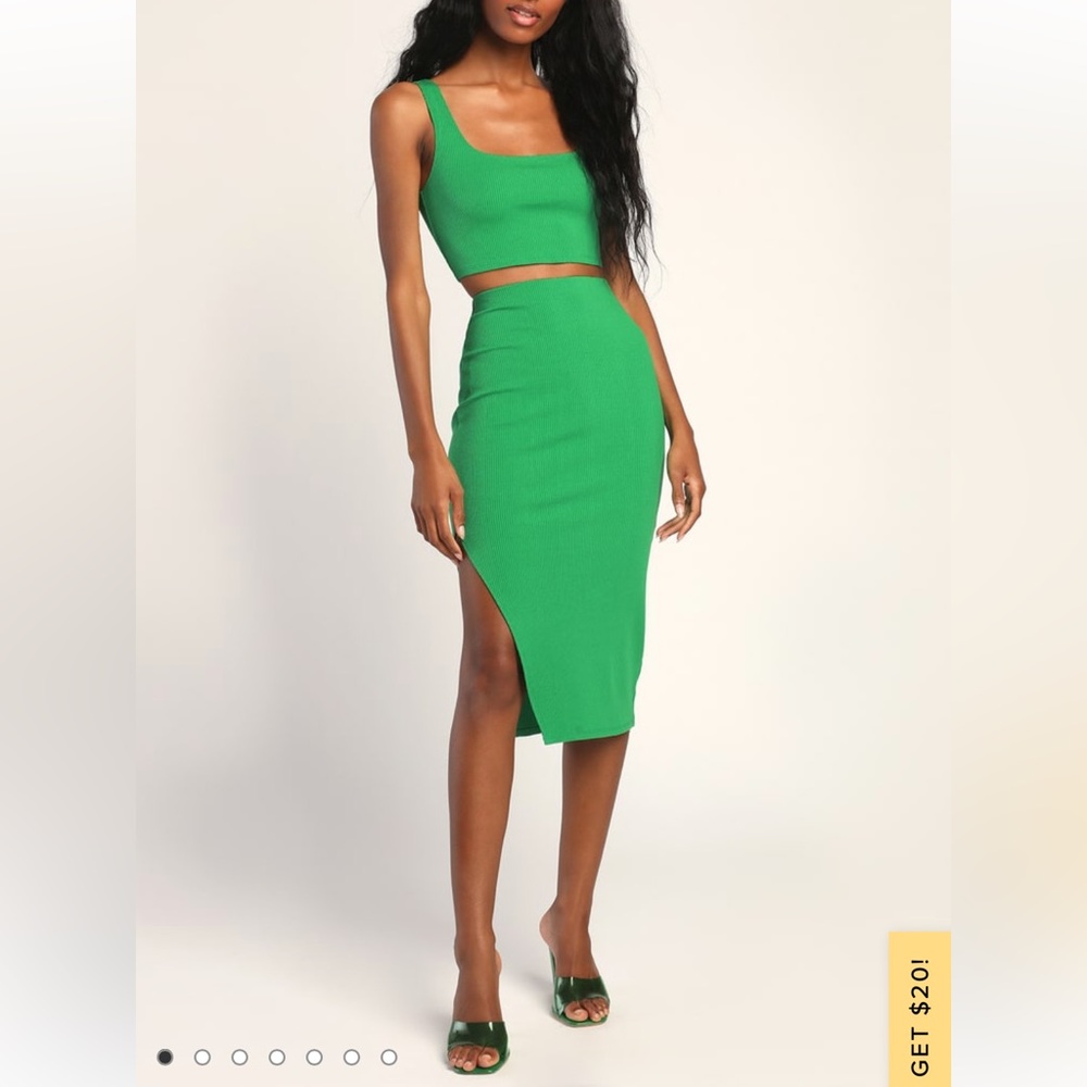 Lulus Set for Life Green Ribbed Bodycon Two Piece Dress